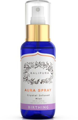BALIPURA Geburts-Auraspray – Kristallinfundiertes Aromaspray 100 ml | Auraspray-Kollektion – Mit Lavendel-, Vanille- & Rosengeranienöl, Amethyst, Rosenquarz, handgefertigt auf Bali