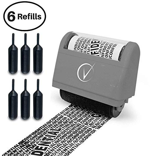 Vantamo Address Blocker Stamp for Hiding Sensitive Information, Wide Identity Theft Protection Roller Stamp with 6 Refills, Confidential Ink Roller for Personal Data Theft Prevention, Classy Gray