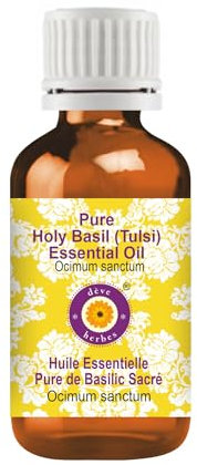 Deve Herbes Reines Heiliges Basilikum (Tulsi) Ätherisches Öl (Ocimum sanctum) Natürliche Therapeutische Qualität Dampfdestilliert 10ml (0.33 oz)