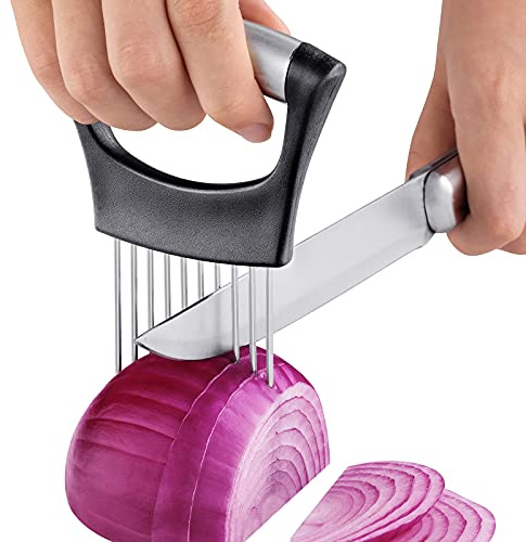 ESINAM Premium Vegetable Slicer Holder, Sharp Stainless Steel Food Slicer Assistant Tool for Potato, Tomato, Fruit, Lemon and Meat
