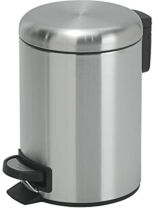 Gedy POTTY Papelera basura baño, Redonda, 3L, con pedal y tapa soft close, Acero inoxidable, Cromo Cepillado, 17,4 x 22,6 x 25,1