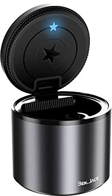 Cendrier Voiture Anti Odeur Portable, Cendrier de Voiture LED Fermé Métal, Cendrier avec Couvercle étanche Inox Sans Fumée, pour Exterieur, Bureau, Auto etc (Noir)