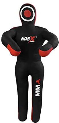 NASX Sports Grappling Canvas Dummy Jujutsu MMA Wrestling Judo Karate Boxing 4FT 5FT 6FT Unfilled (Black and Red, 5)