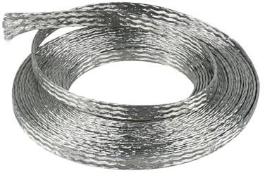 Tinned Copper Braid Cable Wire Shielding Sleeve Ground Straps Protection Flat Metal Mesh Flexible Expandable (1/4 in Wide(0.16 in Dia)-28ft)