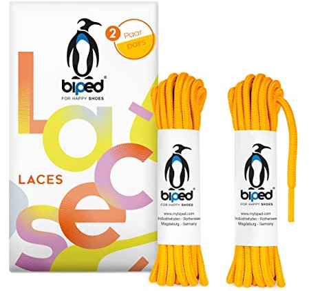 biped LACES 2 pares de cordones resistentes al desgarro - para calzado de trabajo, de ocio y deportivo - Cordones 100% poliéster, redondos, ø 4 mm z2914(#7 sunny yellow,90 cm)