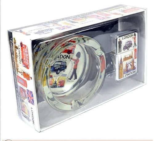 VapourOn London Scene Wind Resistant Cigarette Lighter and Glass Ashtray Souvenir Gift Set