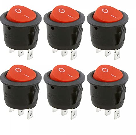 6x Kippschalter Wippschalter 3 polig rund, Rot Schwarz Weiß ON/OFF 6A/250V Kunststoff push Button Switch Schalter | schwarz-rot