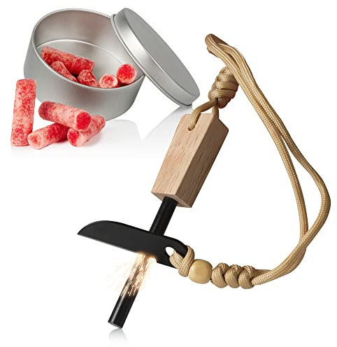 CampFeuer Feuerstahl Set mit Feuerstahl und Grillanzünder | Notfall Feuerzeug mit Wachszunder, Notfallausrüstung für Camping | Funkenstab, Zündstab, Survival Set, Fire Starter, Survival Kit