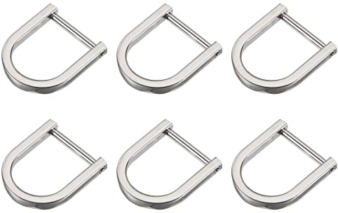 METALLIXITY Horseshoe D-Rings (20mm) 6pcs, Screw-in U-shaped Buckles Shackle - for Car Keys Keychain Bags Leather Crafts, Silver Tone