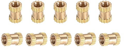 DTGN M2.5x5x3.5mm(IDxLxAD) Gerändelt Einsatz Muttern - 50 Pack - Gut für Plastik Schalen - Messing Innengewinde Heizelement Einsätze Einpressmutter