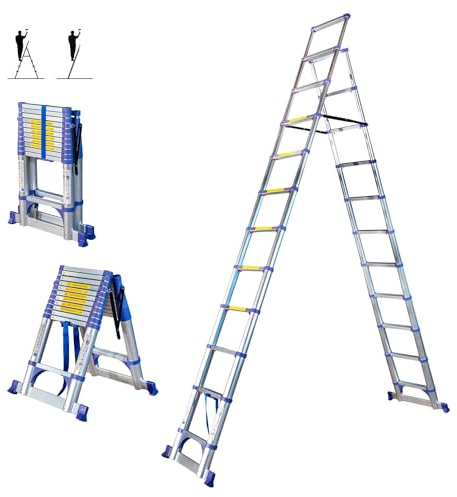 HOSTRÖM Escabeau 12 marches telescopique EXTENDACT12, Echelle telescopique 3.5m+3.2m, Pliable, Stabilisateur, H Max Travail 5m, Garantie 5 Ans