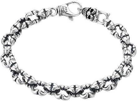 7mm Gothic Totenkopf Armband 925 Sterling Silber Gliederarmband für Herren 18/20cm
