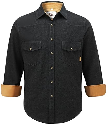 COEVALS CLUB Chemise de bûcheron à manches longues en flanelle à carreaux avec poche pour homme Coupe régulière Chemise de travail décontractée, Noir #17, L