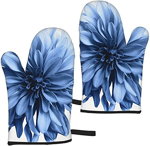 Guantes para Horno, Juego de 2 Guantes para Hornear con Flores de Dalia Azul, Resistentes al Calor, Guantes de Cocina para Mujeres y Hombres, Cocina, Barbacoa, Parrilla, microondas