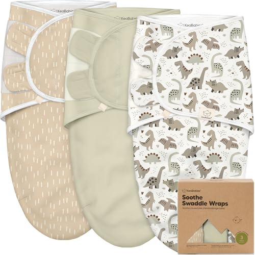 KeaBabies Sacos orgánicos para Dormir para bebé – Paquete de 3 pañales para bebé recién Nacido de 0 a 3 Meses – Saco de Dormir para bebé – Saco de Dormir para recién Nacido, bebé (Dino Ridge)