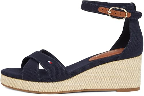 Tommy Hilfiger Donna Espadrillas Wedge Flag Criss-Cross Mid con Cinturino alla Caviglia, Blu (Space Blue), 39