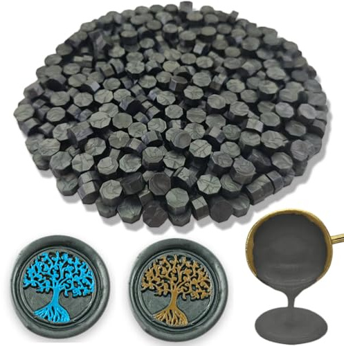 Wachs Siegel Perlen, Ioggtser 560 PCS Achteck Siegelwachsperlen für Wachssiegelstempel, Siegelperlen zur Herstellung von Wachssiegeln für Hochzeits- und Partyeinladungen (Pearl Black)