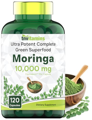 tnvitamins Moringa 120 Capsules | High Potency Moringa Leaf Extract Superfood Supplement for Energy, Vitality & Antioxidant Support