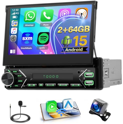 Hikity 7 2+64GB 1 DIN CarPlay Autoradio mit Bluetooth FM RDS | Touchscreen Android Auto Wireless CarPlay GPS Navi WiFi Rückfahrkamera Mirror Link Lenkradsteuerung USB AUX 2+64G
