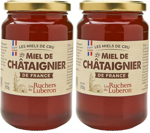 Les Ruchers du Luberon - Miel de Châtaignier 500 g - Miel de Cru Francais - Naturel - Non Filtré - Naturellement Cristallisé (Lot de 2)