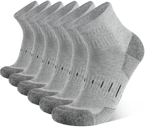 YOJOOM Mens Sports Quarter Ankle Socks Black Anti-Blister Cushioned Trainer Running Athletic Socks for Men 9-12 6-9