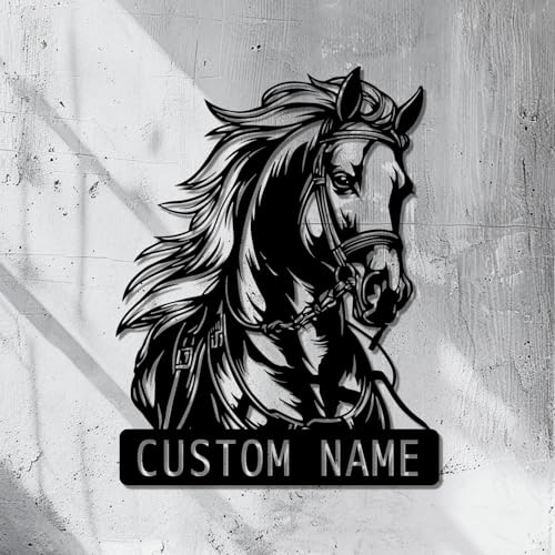 Survalue Panneau personnalisé pour chevaux, panneau de ranch, panneau de bienvenue, panneau Mustang, panneau de camp, stalle de cheval, Métal, 12 inches x 12 inches