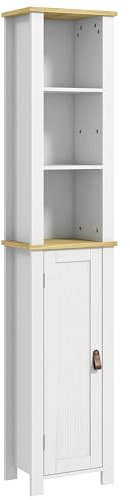 kleankin Mueble Auxiliar de Baño Columna de Baño Armario de Baño con Estantes Abiertos Puerta y Estante Ajustable Diseño Anti-vuelco 34x23x165 cm Blanco