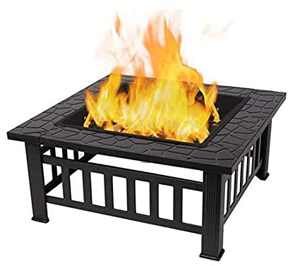 XZHOOQP Feuerstelle mit Holzofen, quadratischer Lagerfeuer-Grill-Feuerstellentisch, Gartendekorations-Feuerstellentisch, 31 Zoll