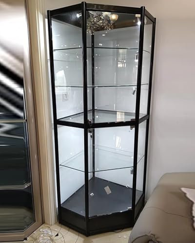 Vitrine aus Glas mit staubdichtem, transparentem Vitrine, perfekte Eckvitrine für Schlafzimmer, Wohnzimmer oder Heimbüro, kleiner Raum, Bücherregale im Lieferumfang enthalten
