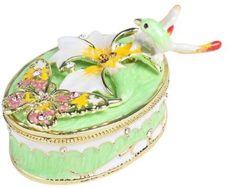 Amagogo Emaillierte Schmuckschatulle mit Scharnier, Schmuckaufbewahrungsbox, Dekoration, Display, Statuenhalter, Ornament, Retro-Stil, Schmuckschatulle für, GrÜn