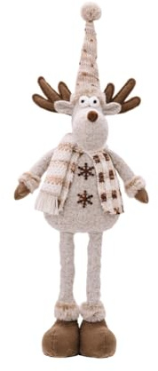 Breeshy Weihnachts-Steh-Stoffpuppe Xmas Steh-Figur mit Ausziehbaren Beinen Plüsch Weihnachtsdeko Elch