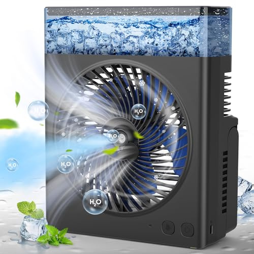 Ventilateur brumisateur portable, 8 000 mAh, 20,3 cm, rechargeable avec réservoir d'eau de 600 ml, ventilateur silencieux USB, parfait pour le camping et la maison