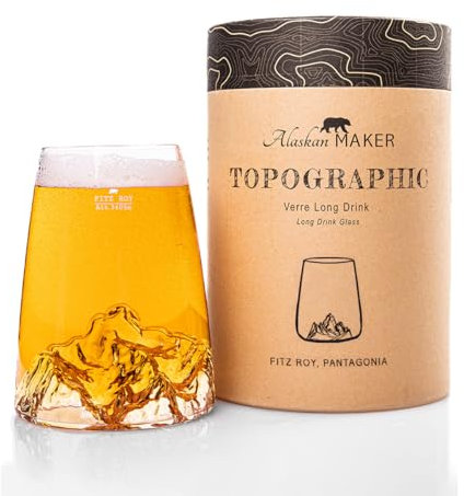 Alaskan MAKER Bicchiere long drink 450 ml - Cristallo di qualità superiore soffiato artigianalmente con montagne in rilievo | Cocktail, birra o bibita analcolica TOPOGRAPHIC (Fitz Roy)