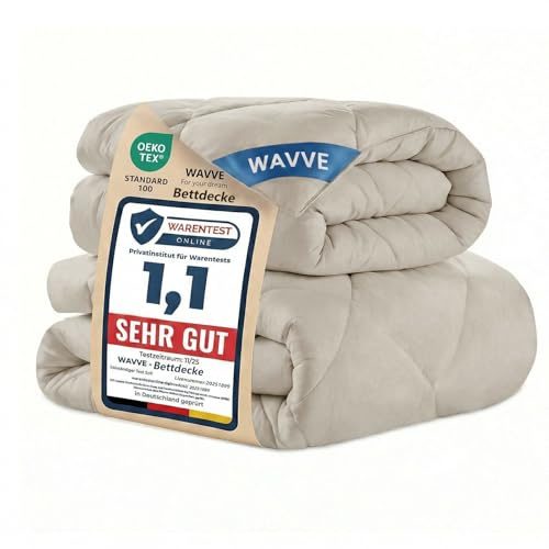 WAVVE Bettdecke 135x200 cm 2 teilig Inklusive Ganzjahresdecke 300gsm + Sommerdecke 150gsm ＝ Winterdecke 450gsm, Steppdecke Mikrofaser Beige