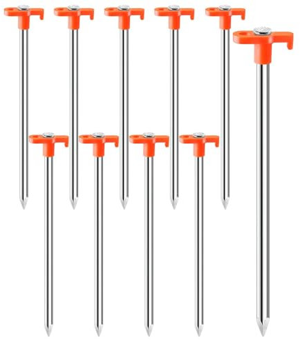 10 Pack Tent Pegs - Metal Heavy Duty Camping Pegs, Heavy Duty Canopy Anchors Metal Tent Peg for Camping, Garden, Hiking, Orange