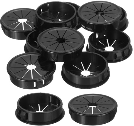 QUARKZMAN 12Pcs Pasacables para Escritorio Agujeros Montaje 1.57(40mm) | Pasacables Negro de Cierre a Presión con Obturador, Redondo Nailon para Gestión Cables y Cordones