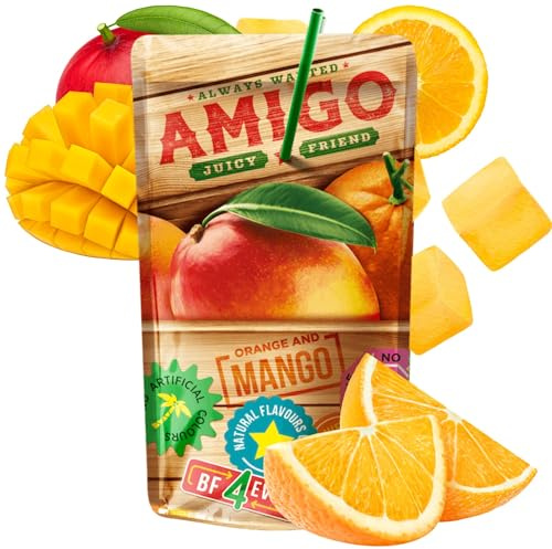 Amigo Juicy Friend Orange & Mango Fruchtsaft, Saft für Kinder mit Strohhalm, Softdrinks Ohne künstliche Aromen, Süßstoffe, Farben & Konservierungsmittel, 8x200ml Orange & Mango