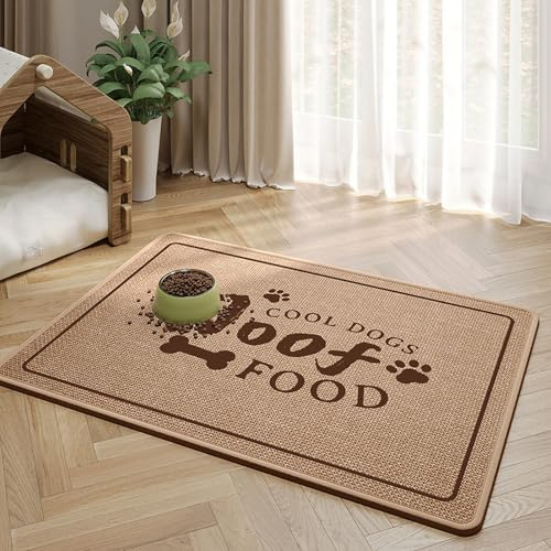 BESTORI Hundenapf Unterlage Super Saugfähige Schnelltrocknende rutschfeste Leicht Zu Reinigen Napfunterlage Futtermatten Chien Brun, 50 x 70 cm