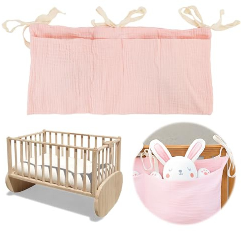 EceoThsy Organizzatore Culla Neonato, Borsa Portaoggetti Multifunzione per Lettino - Ideale per Pannolini, Giocattoli, Accessori Bambino, in Cotone Traspirante, Colore Cachi, Facile da Appendere