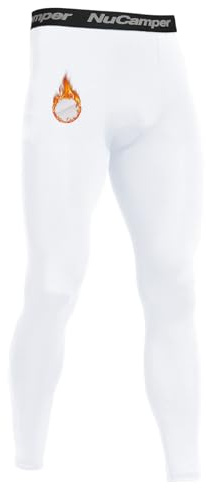 NuCamper Calzamaglia Termica Uomo Pantaloni Termici Uomo Traspirante Abbigliamento Asciugatura Rapida Termico Leggings Invernali, Pantaloni a Compressione Termiche per Corsa Ciclismo Sci(Bianco,M)