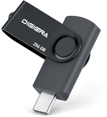 DIGIERA 256GB Flash Drive, USB 3.2 Gen 1 Type-C Thumb Drive with 140MB/s Read, 360° Swivel Design, Compact & Lightweight Memory Stick for File Transfer, Photo Backup, and Travel-Friendly Storage