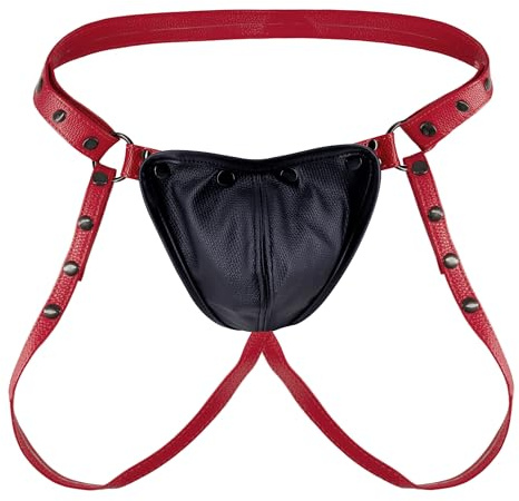 ZZRBVFH Men's PU Leather Athletic Supporter Jockstrap High-Support Sports Protection for Contact Sports Red