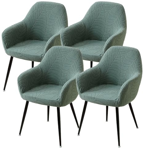 WYLEBER Dehnbare-Esszimmer Stuhlhussen mit Armlehne 1/2/4/6er-Set,Universelle Passform Esszimmer Stuhlhussen mit Gebogener Rückenlehne,für Zuhause Restaurant Küche Hotel Partys(PEA Green,4 Set)