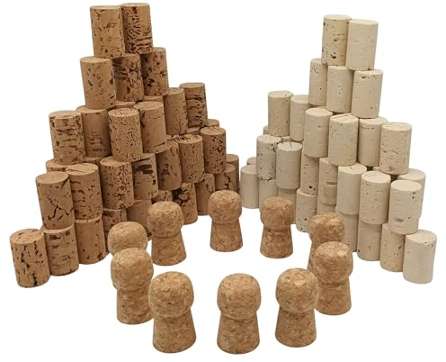 Generisch 100 Stück Neue Bastelkorken - 45 Stück hell 38 x 24 mm und 45 Stück dunkel 38 x 24 mm Plus 10 Stück Neue Sektkorken Sortiert, Pilz Korken Form, 100% Naturkork aus Portugal