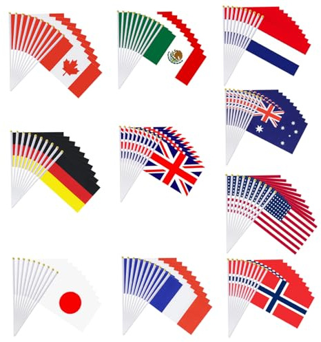 Banderas de país de 100 piezas de 100 países Pequeñas banderas mundiales internacionales de manos para desfiles de fiestas Festivales escolares de clubes deportivos, 5x8 pulgadas del mundo