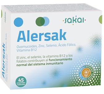 ALERSAK SAKAI | REFUERZO INMUNITARIO y BIENESTAR RESPIRATORIO | DEFENSAS naturales ante CONGESTIÓN NASAL | Con Ovomucoides, Zinc, Selenio, Ácido Fólico y Vitamina B12 | SIN GLUTEN | 45 comprimidos