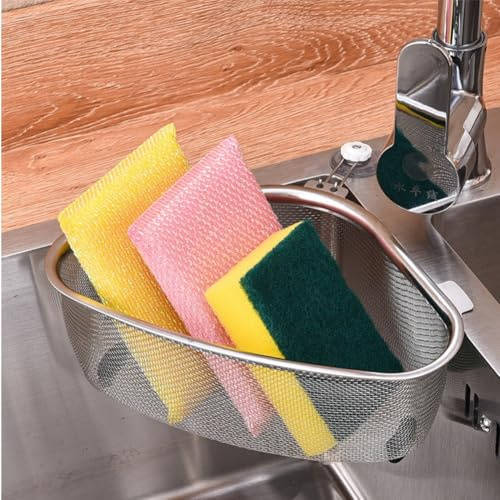 For Kitchen Sink Strainer Triangular Stainless Steel Corner Filter, Food Waste Collector with Fine Mesh Design for Optimal Drainage and Debris Prevention (Wall-mounted)