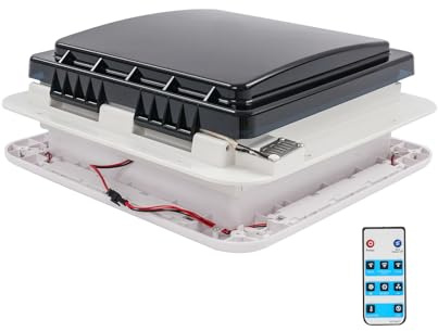 Ventilatore da tetto per camper da 12 V, con luce LED, sensore di pioggia e sensore ad alta temperatura, ventola di scarico reversibile, per lucernario, tenda da tetto, 36 x 36 cm, telecomando