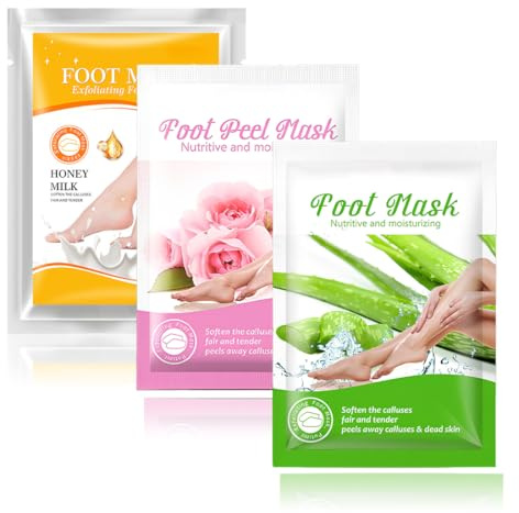 PHYNDR 3 Pièces Masque Exfoliant Pied,Extraits Naturels, Hydratant Soins des Pieds,Soin Naturel pour Réparer les Talons Rugueux,éliminer les Callosités(Aloe Vera +Rose + Miel)