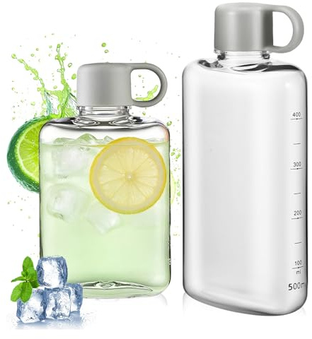 BOYIFEIJIE Set di 2 bottiglie piatte da 360 ml e 500 ml, bottiglia d'acqua piatta in Tritan senza BPA, a prova di perdite, piccola borraccia per borsa, zaino, sport, fitness, scuola e viaggi